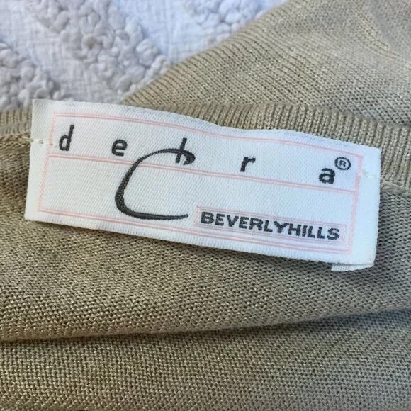 Debra C Beverly Hills Cardigan Sweater Ruffle Front Cropped Tan Size Medium Silk